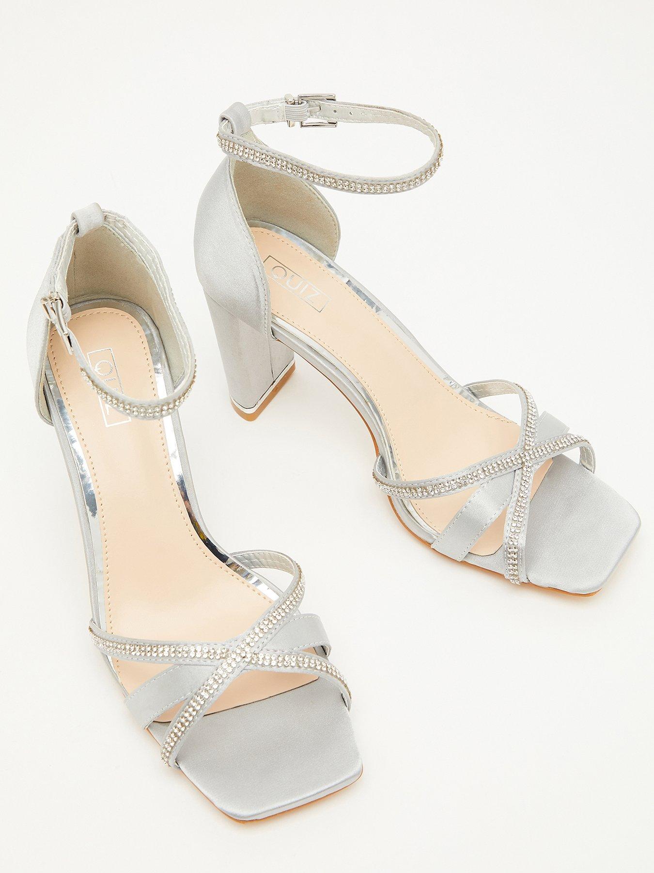 Quiz Satin Cross Strap Heeled Sandals Grey