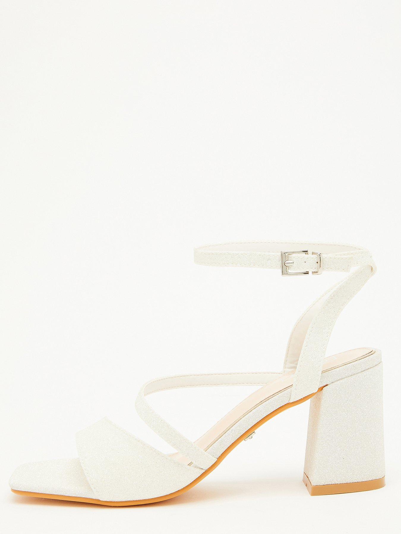 Quiz Glitter Block Heeled Sandals White Very
