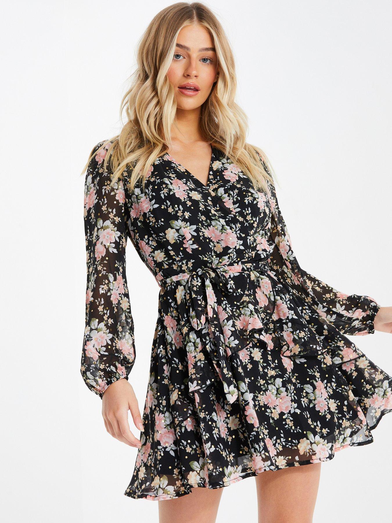 Quiz Petite Floral Chiffon Mini Dress | very.co.uk