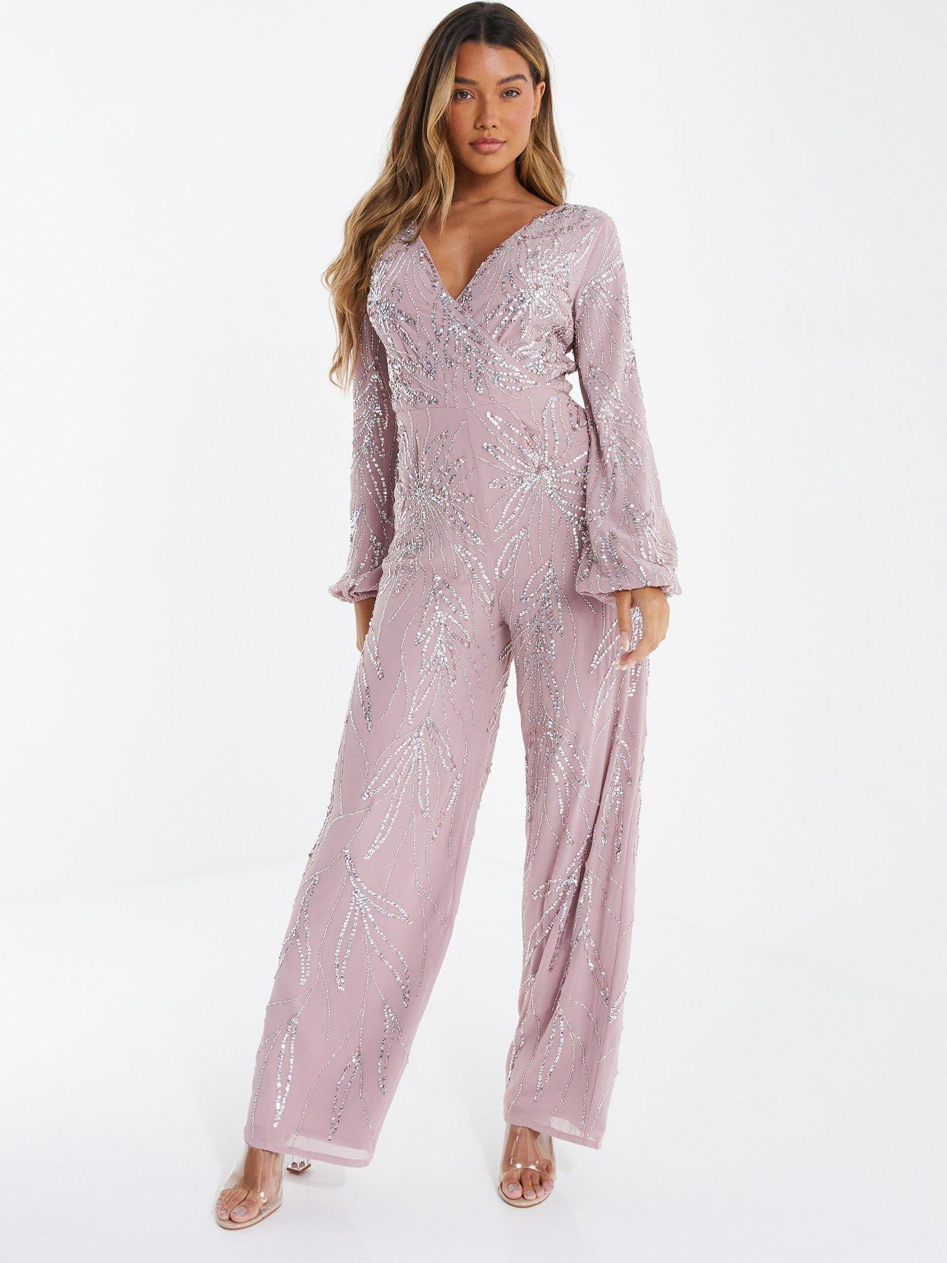 Quiz Embellished Palazzo Jumpsuit - Pink | very.co.uk