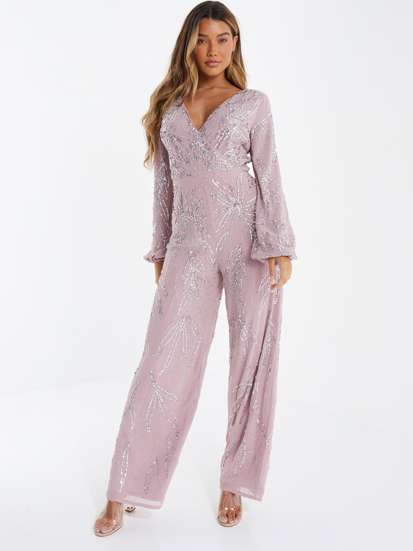 Quiz Embellished Palazzo Jumpsuit Pink very.co.uk