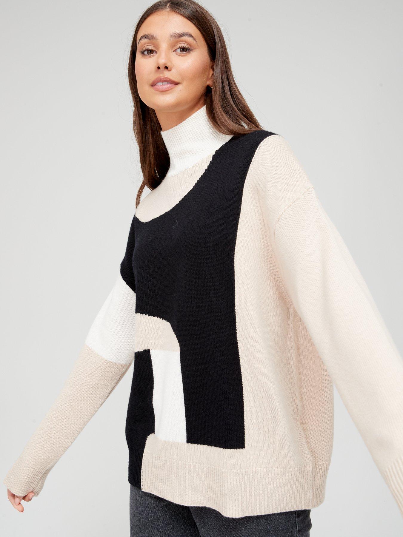 Colour block clearance roll neck jumper