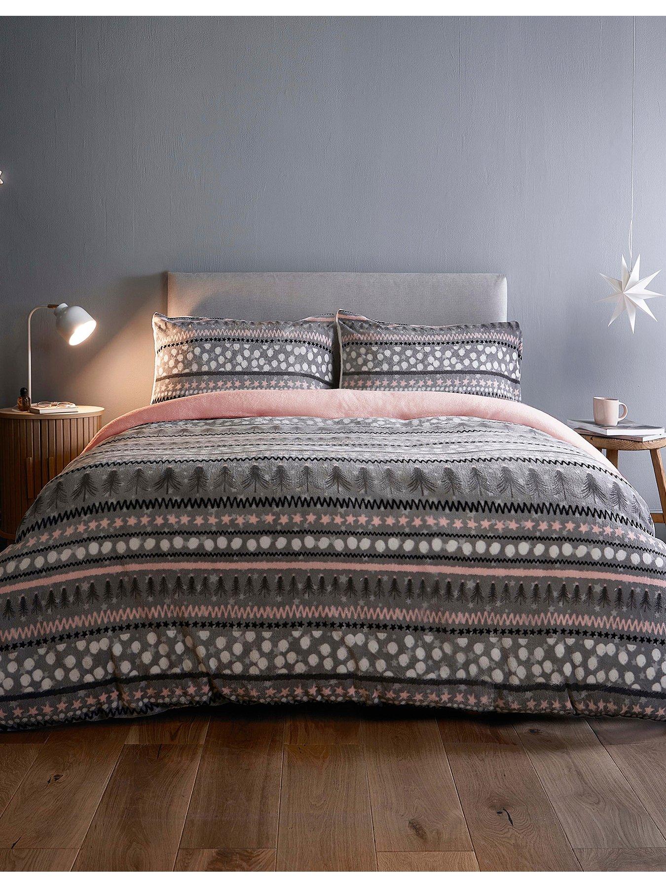 Silentnight Nordic Stripe Fleece Duvet Cover Set Blush very.co.uk