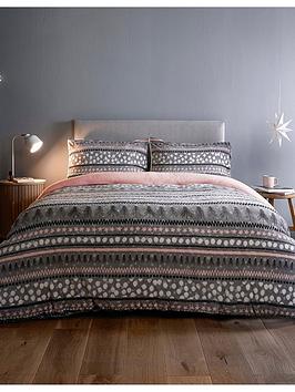 Product photograph of Silentnight Nordic Stripe Fleece Duvet Cover Set - Blush from very.co.uk