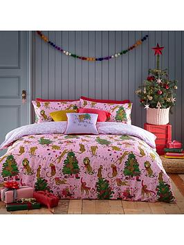 Product photograph of Furn Purrfect Christmas Duvet Cover Set In Pink from very.co.uk