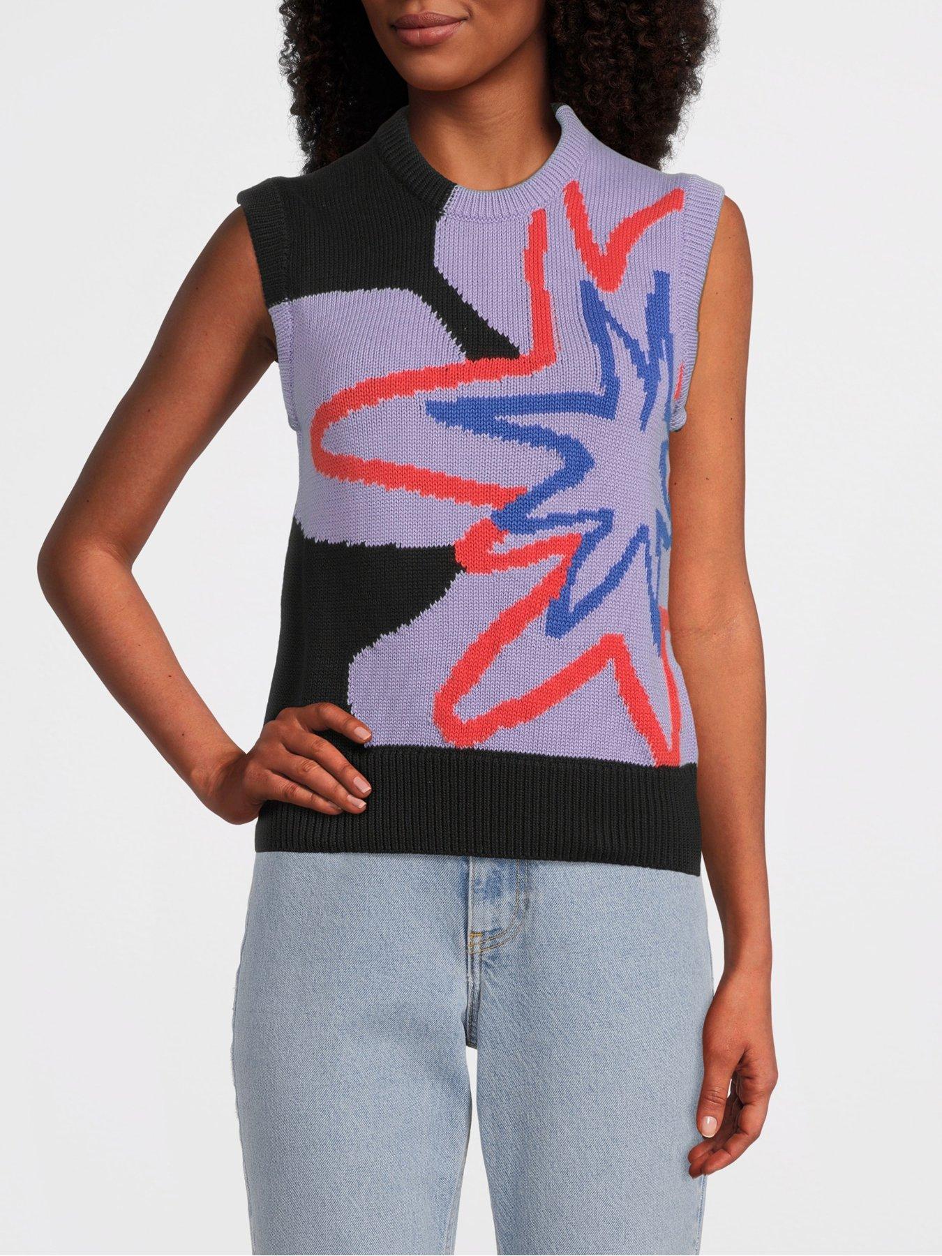 ps paul smith floral knitted vest - black