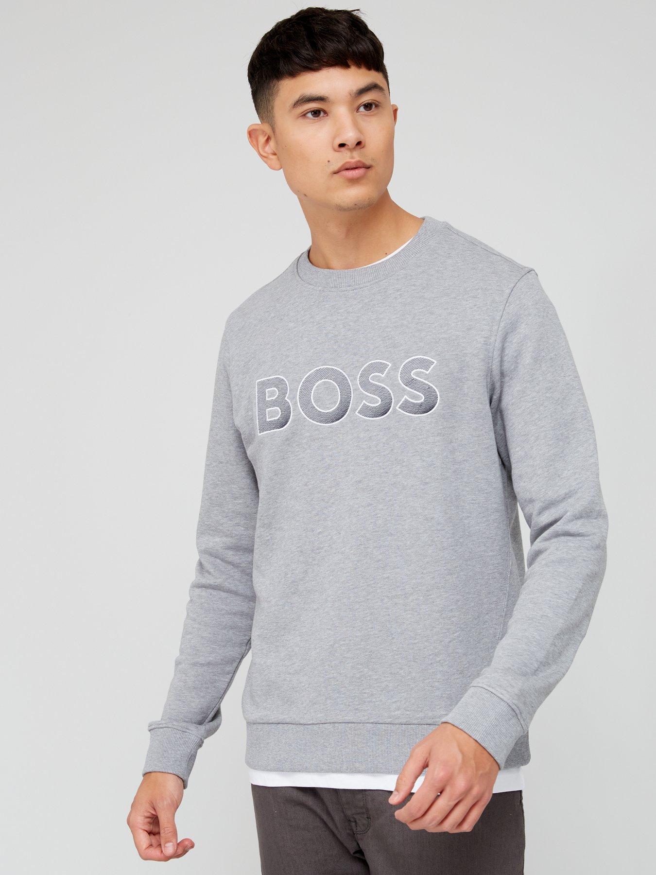 BOSS Salbo Logo Sweatshirt - Light Grey | Very.co.uk