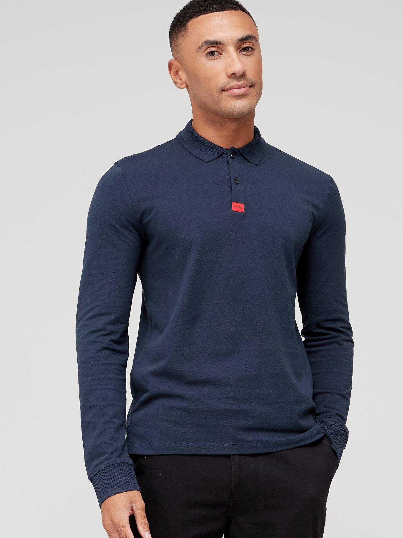 HUGO Deresolo222 Long Sleeve Polo Shirt - Dark Blue | very.co.uk