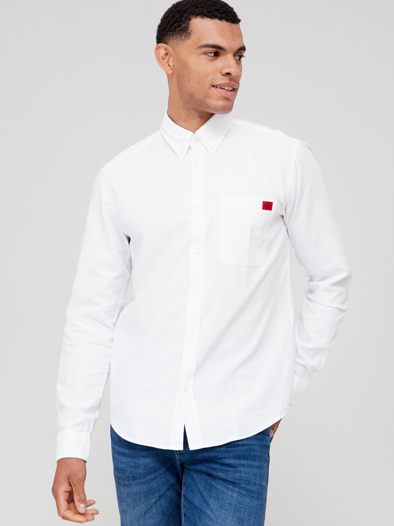 Image 1 of 6 of HUGO Evito Slim Fit Long Sleeve Shirt - White