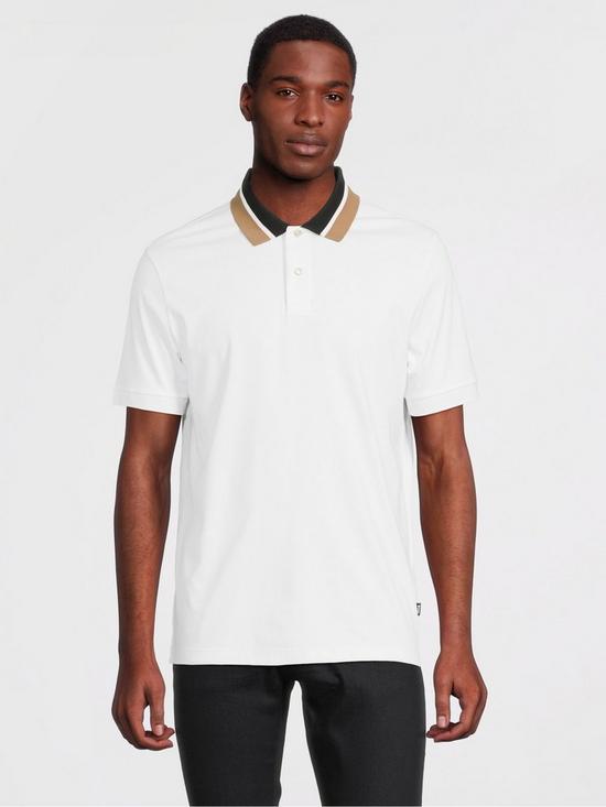 BOSS Parlay 173 Collar Detail Polo Shirt - White | very.co.uk