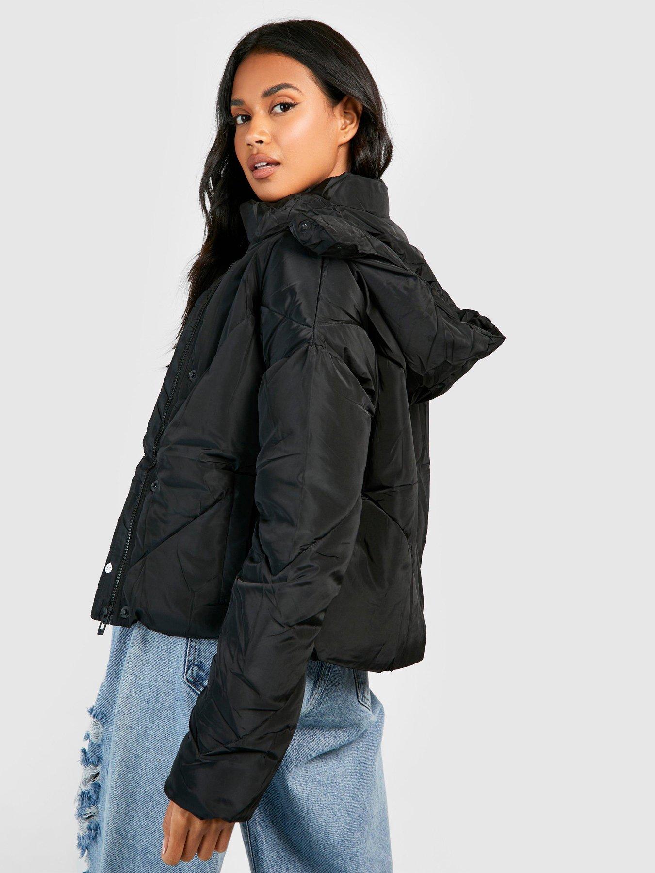 Boohoo Hooded Puffer Jacket - Black | very.co.uk