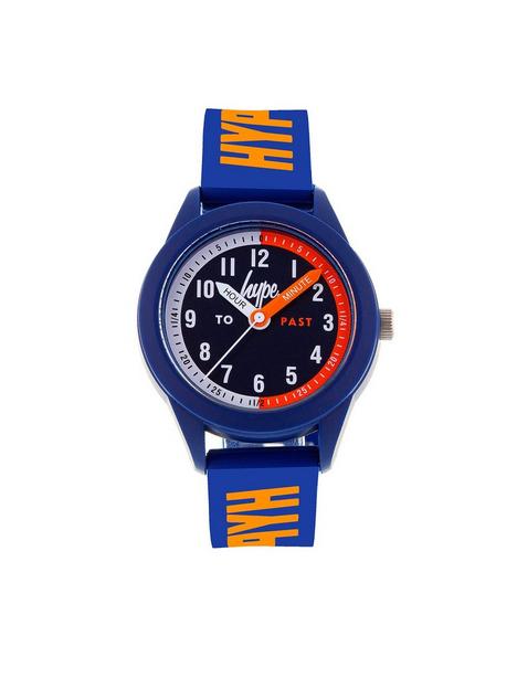 hype-kids-navy-with-orange-print-silicone-strap-with-navy-dial