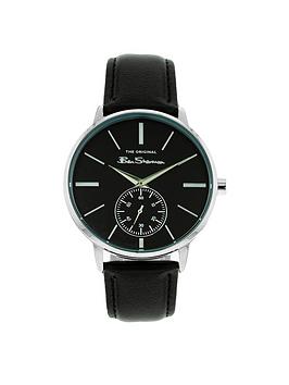 ben sherman black pu strap watch with black dial, black, men