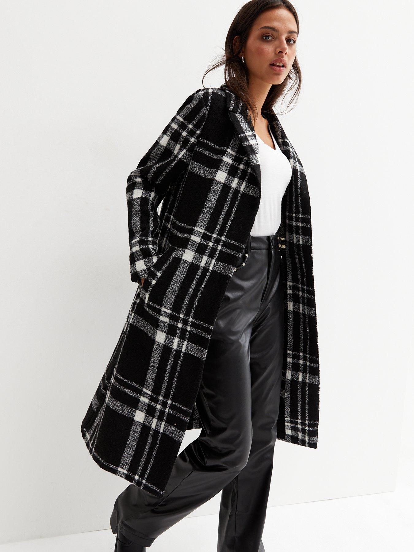 White and black check on sale coat