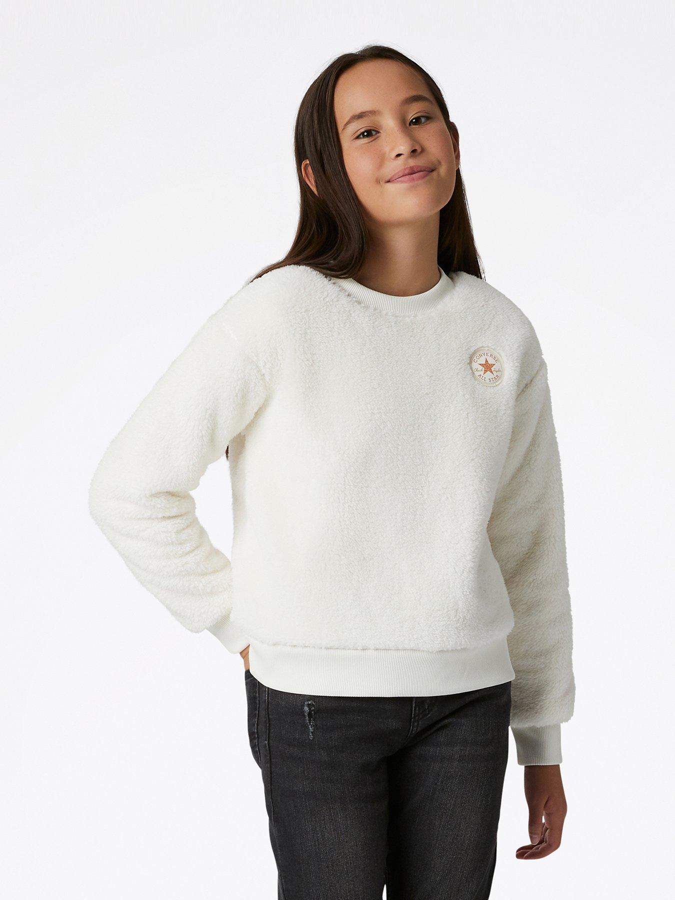 Older Girls Sherpa Crewneck Sweatshirt Light Grey