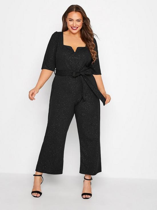 front image of yours-party-notch-neck-jumpsuit-black