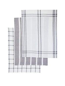 Product photograph of Premier Housewares Set Of 3 Doro Waffle Tea Towels - Grey And White from very.co.uk