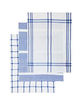 Product photograph of Premier Housewares Set Of 3 Doro Waffle Tea Towels - Blue And White from very.co.uk