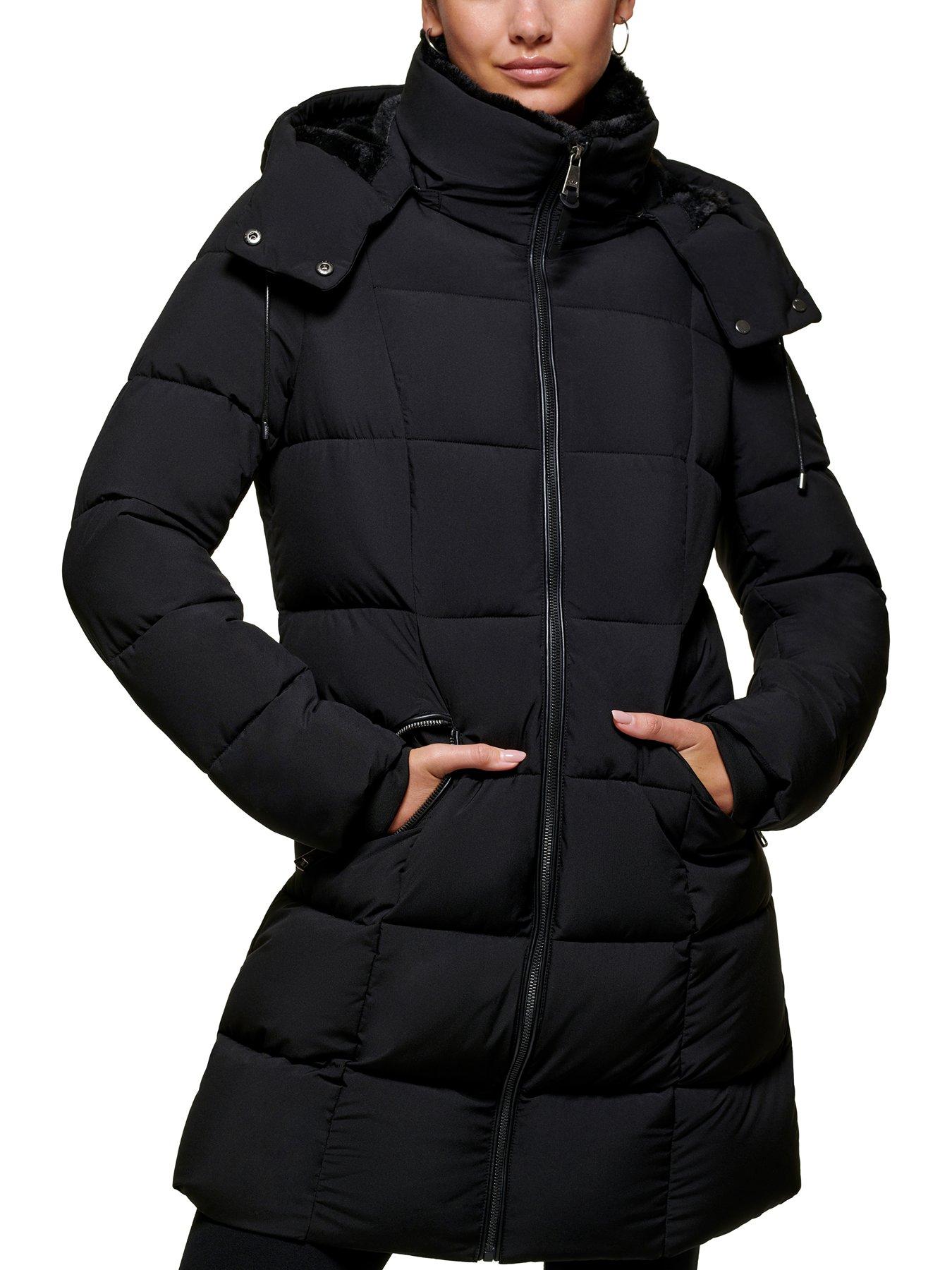 dkny black long line padded jacket