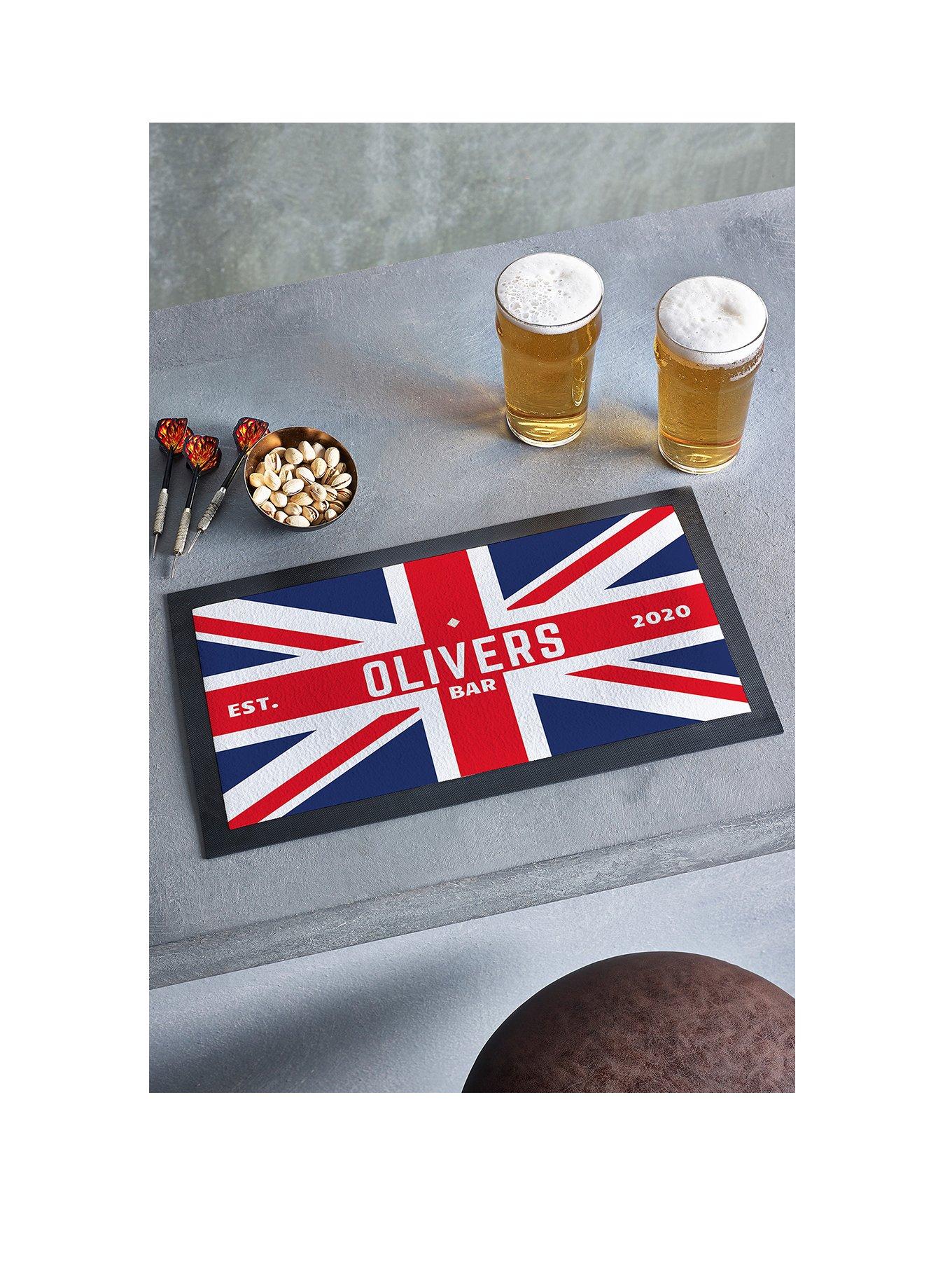 Product photograph of Love Abode Personalised Union Jack Bar Mat from very.co.uk