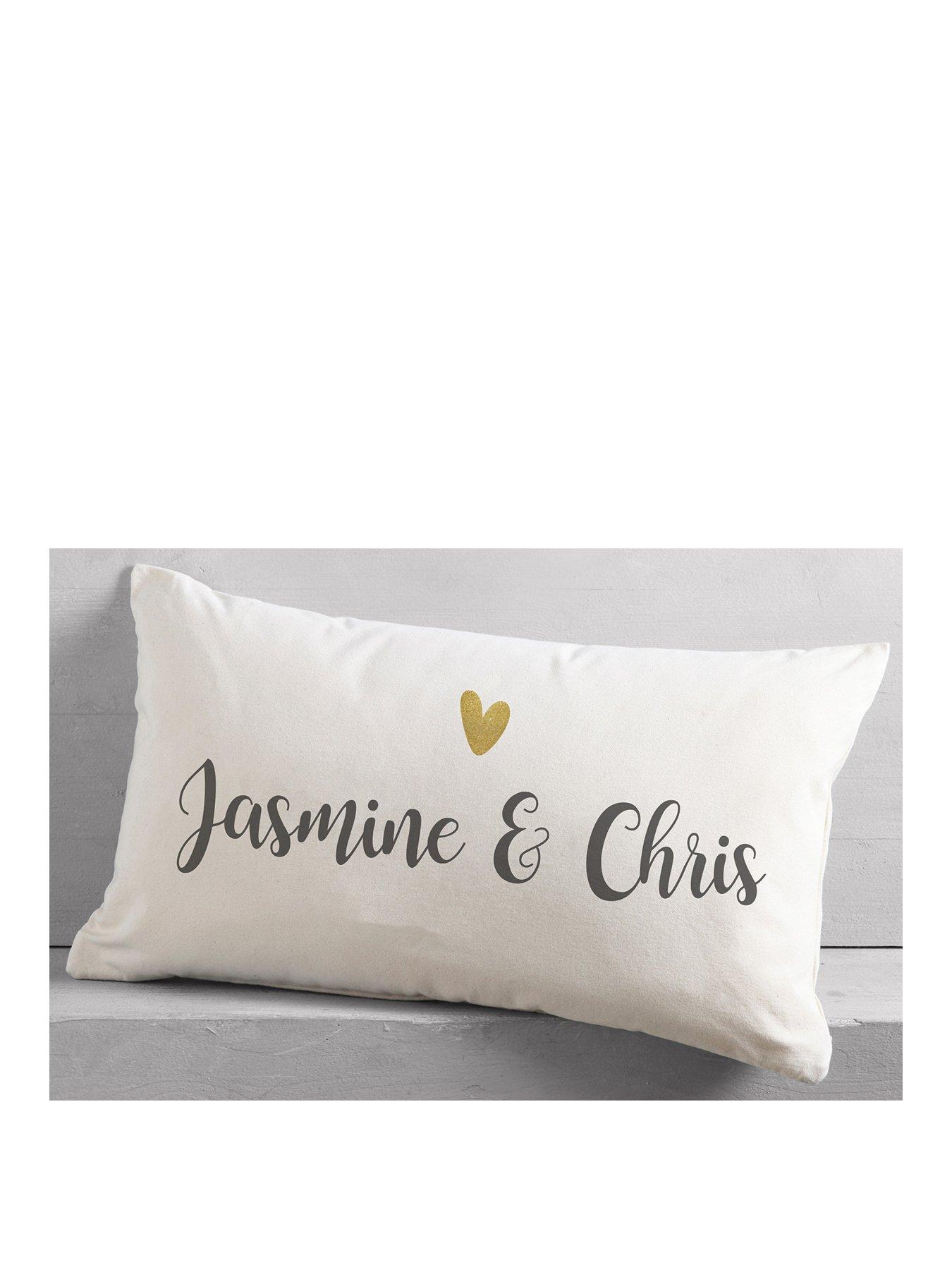Product photograph of Love Abode Personalised Heart Couple Cushion from very.co.uk