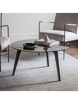 Product photograph of Gallery Simard Round Glass Top Coffee Table - Black from very.co.uk