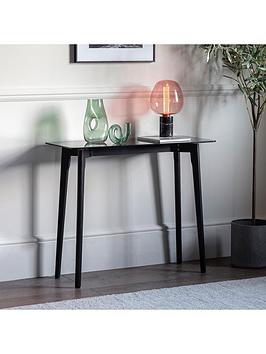 Product photograph of Gallery Simard Glass Top Console Table - Black from very.co.uk