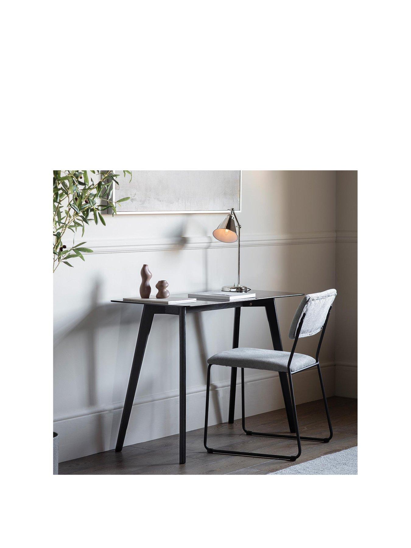 Product photograph of Gallery Simard Glass Top Desk - Black from very.co.uk