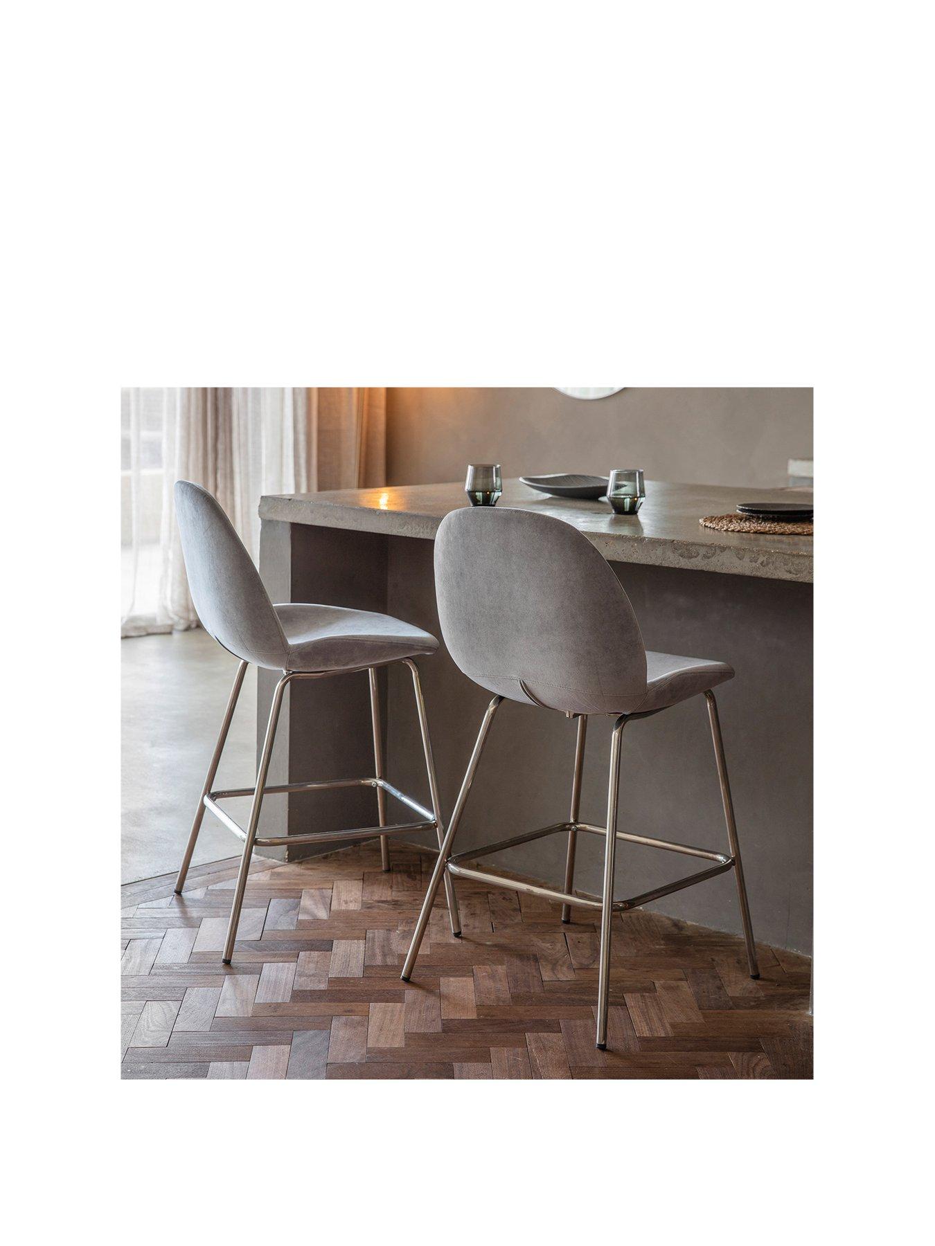 Gallery Pair of Cruzon Velvet Bar Stools Light Grey very.co.uk