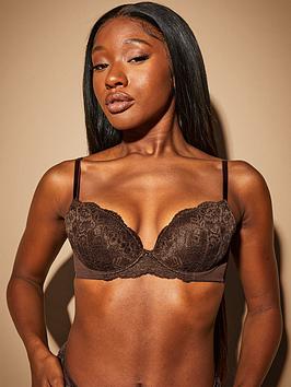 ann summers bras sexy lace planet padded plunge bra, brown, size 34c, women