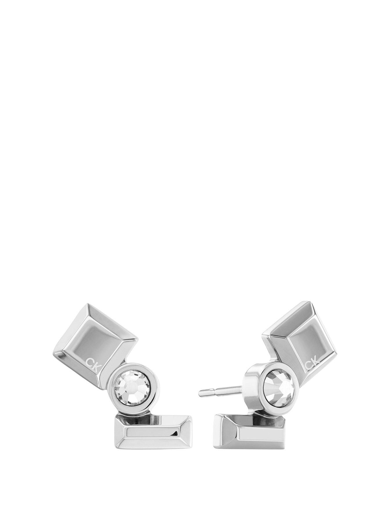 Product photograph of Calvin Klein Women S Stainless Steel Crystal Stud Earrings from very.co.uk