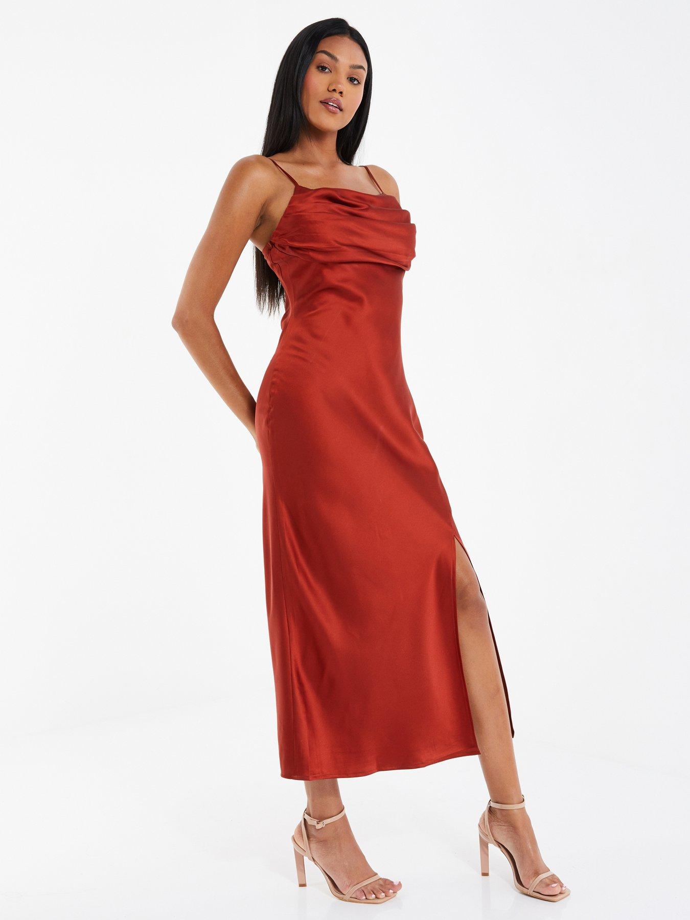 quiz satin ruched midi dress Quiz Khaki Satin Ruched Midi Dress