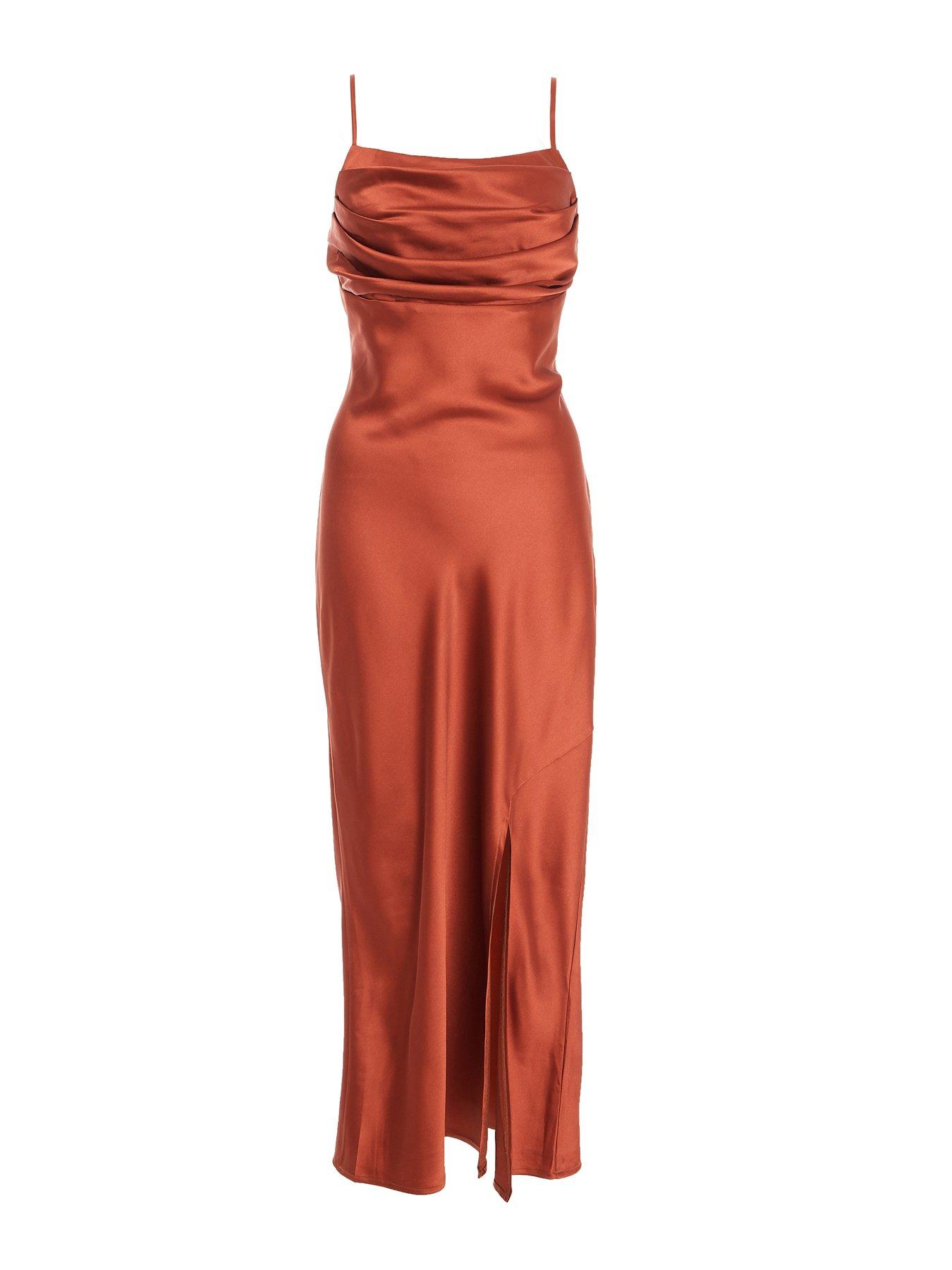 quiz satin ruched midi dress Quiz Khaki Satin Ruched Midi Dress