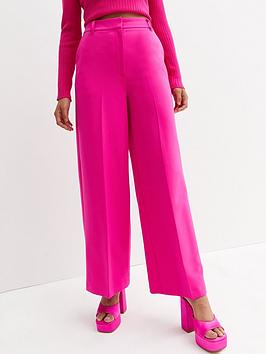 new look bright pink tailored high waist wide leg trousers