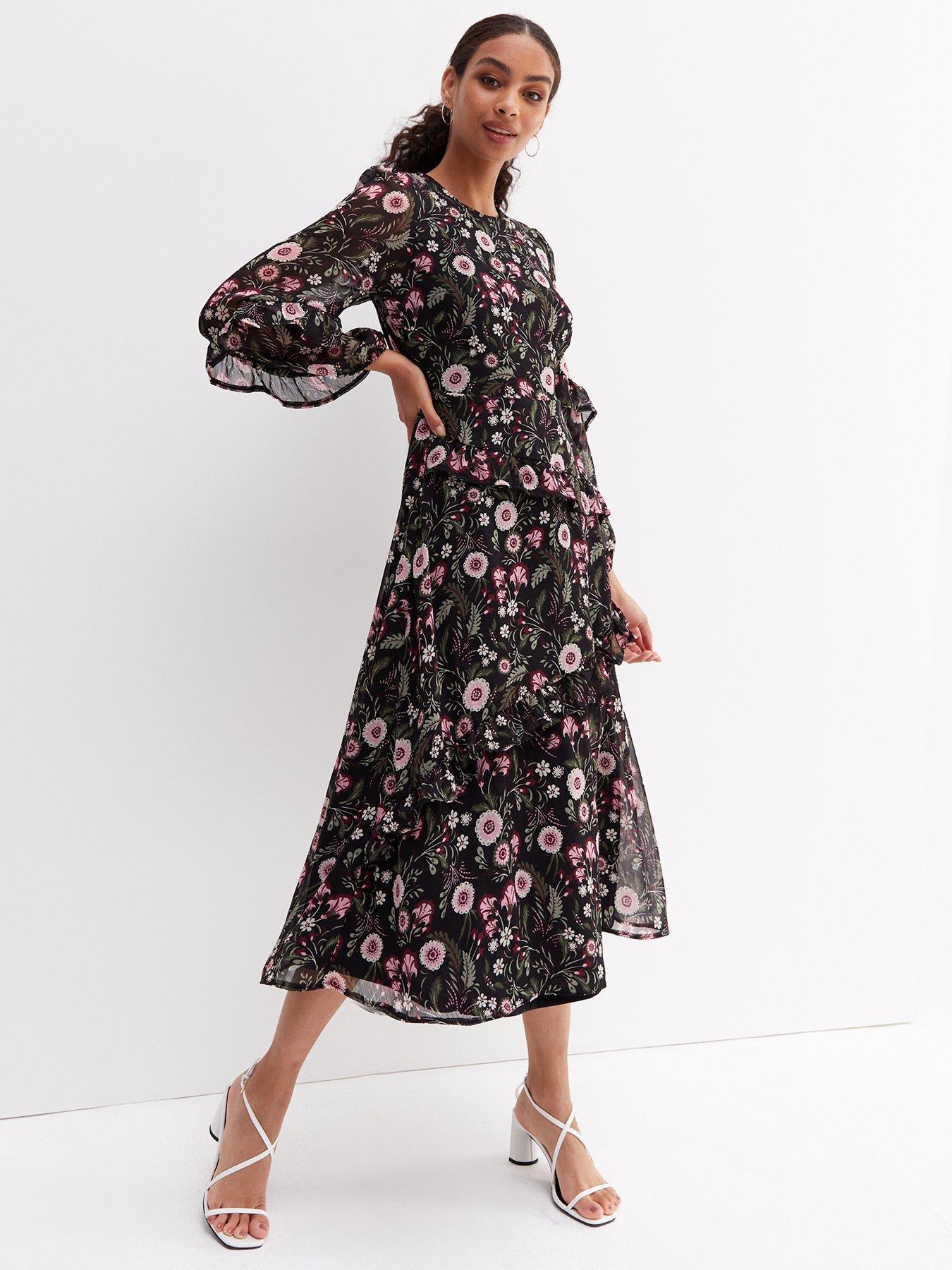 New look black store floral midi dress