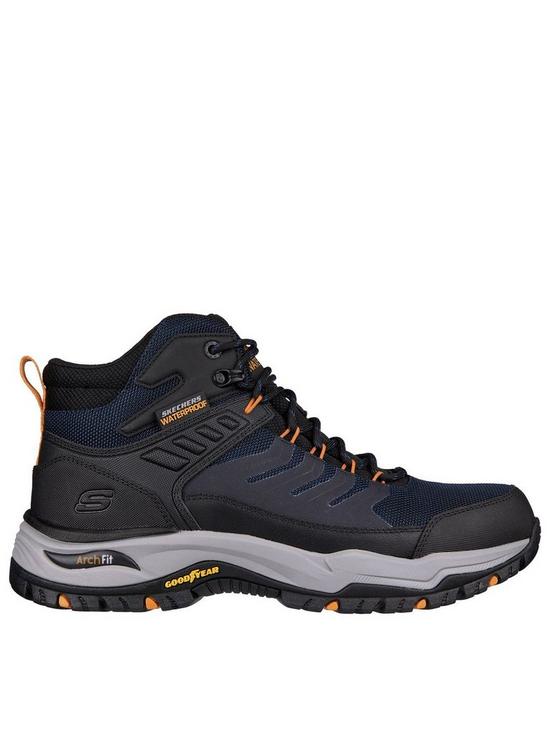 front image of skechers-arch-fit-dawson-raveno-boot-navyblack