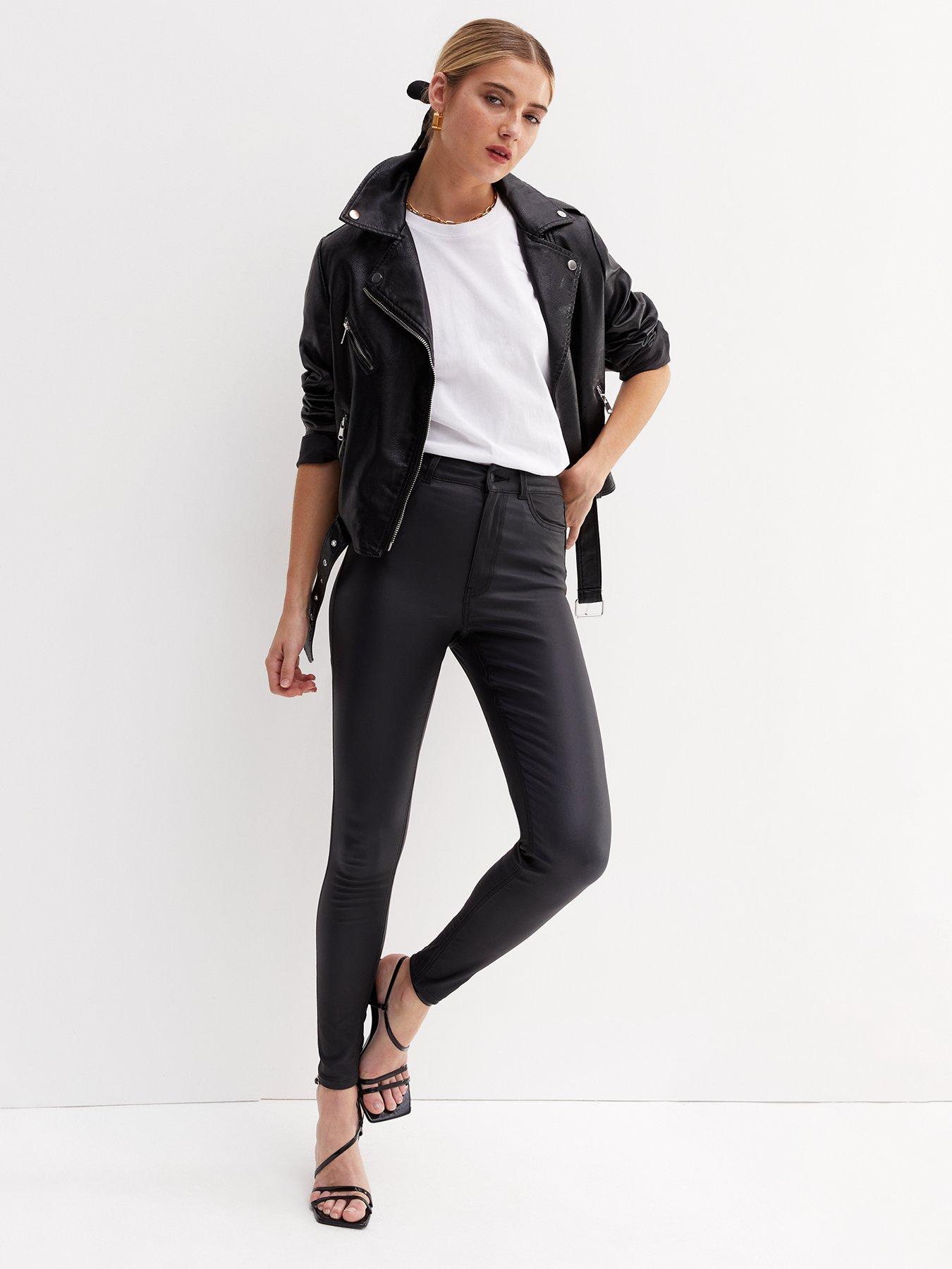New Look Black Coated Leather-Look Lift & Shape Jenna Skinny Jeans |