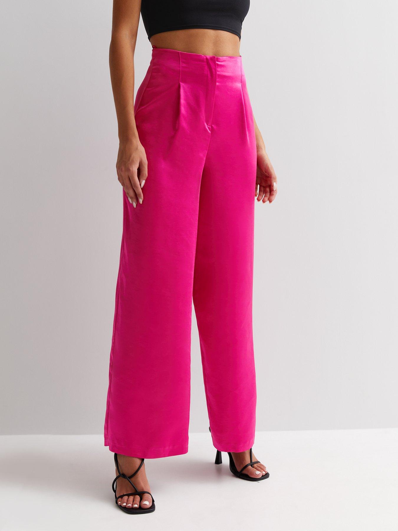 New Look Bright Pink Satin High Waist Wide Leg Trousers