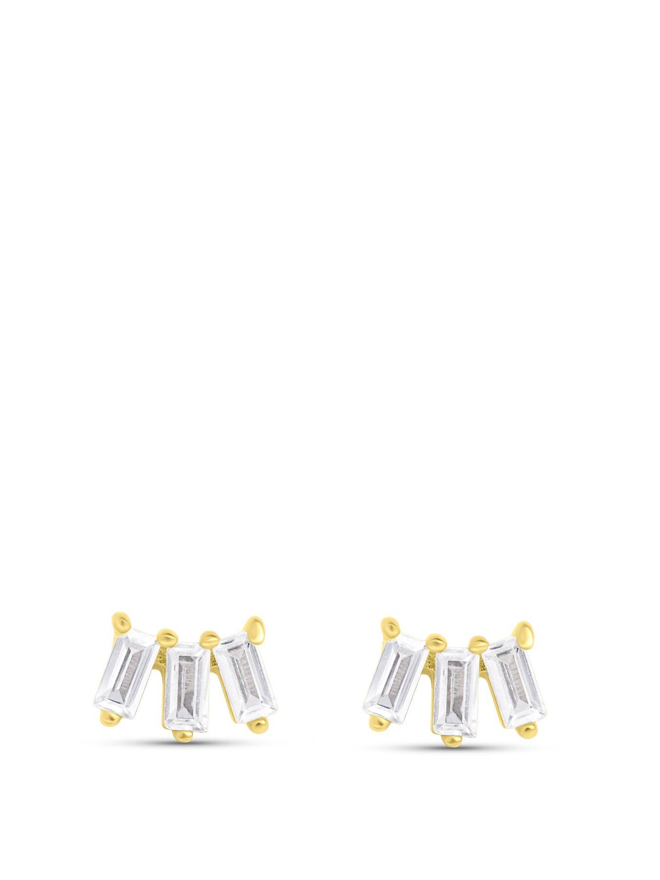 Product photograph of The Love Collection Sterling Silver 18k Gold Plated Cubic Zirconia Baguette Studs from very.co.uk