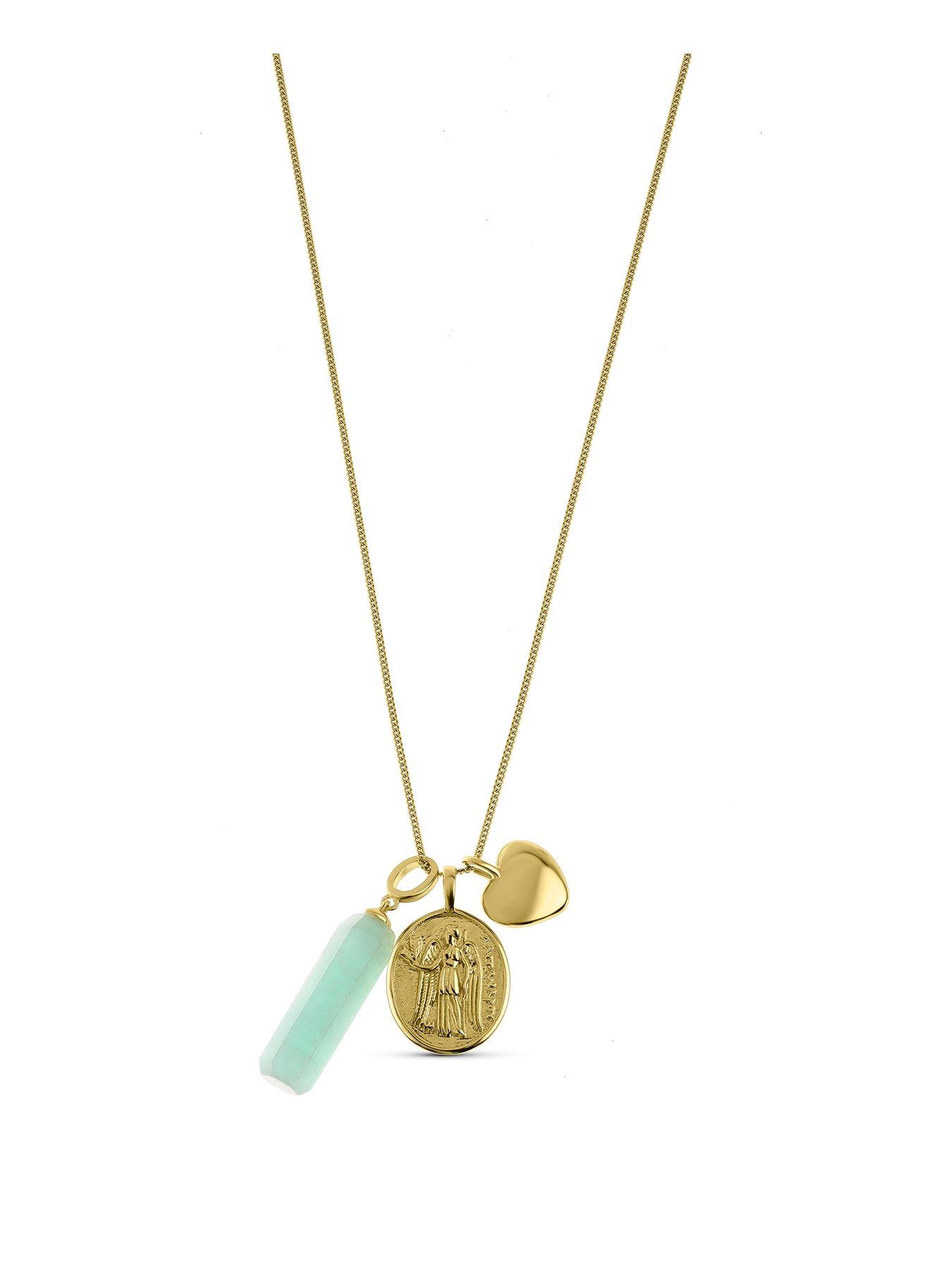 Product photograph of The Love Collection Sterling Silver 18k Gold Plated Amazonite Charm Necklace from very.co.uk