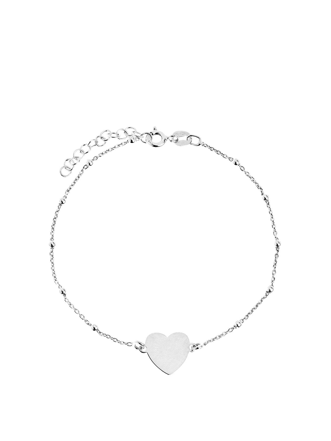 Product photograph of The Love Silver Collection Sterling Silver Heart Bead Bracelet from very.co.uk