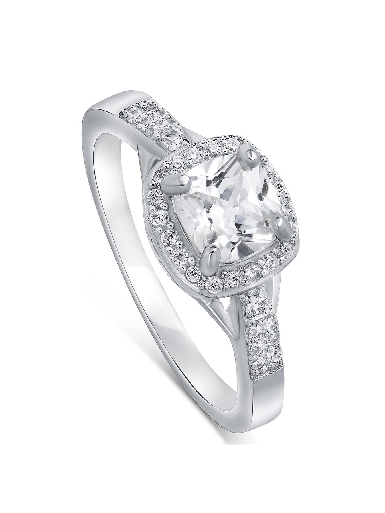 The Love Silver Collection Sterling Silver Cubic Zirconia Cushion Cut Vintage Halo Ring