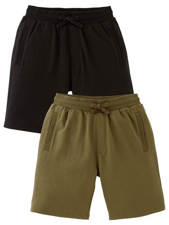 front image of everyday-boys-cotton-rich-essential-2-pack-jogger-shorts-blackkhaki