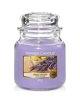 Product photograph of Yankee Candle Lemon Lavender Medium Classic Jar Candle from very.co.uk