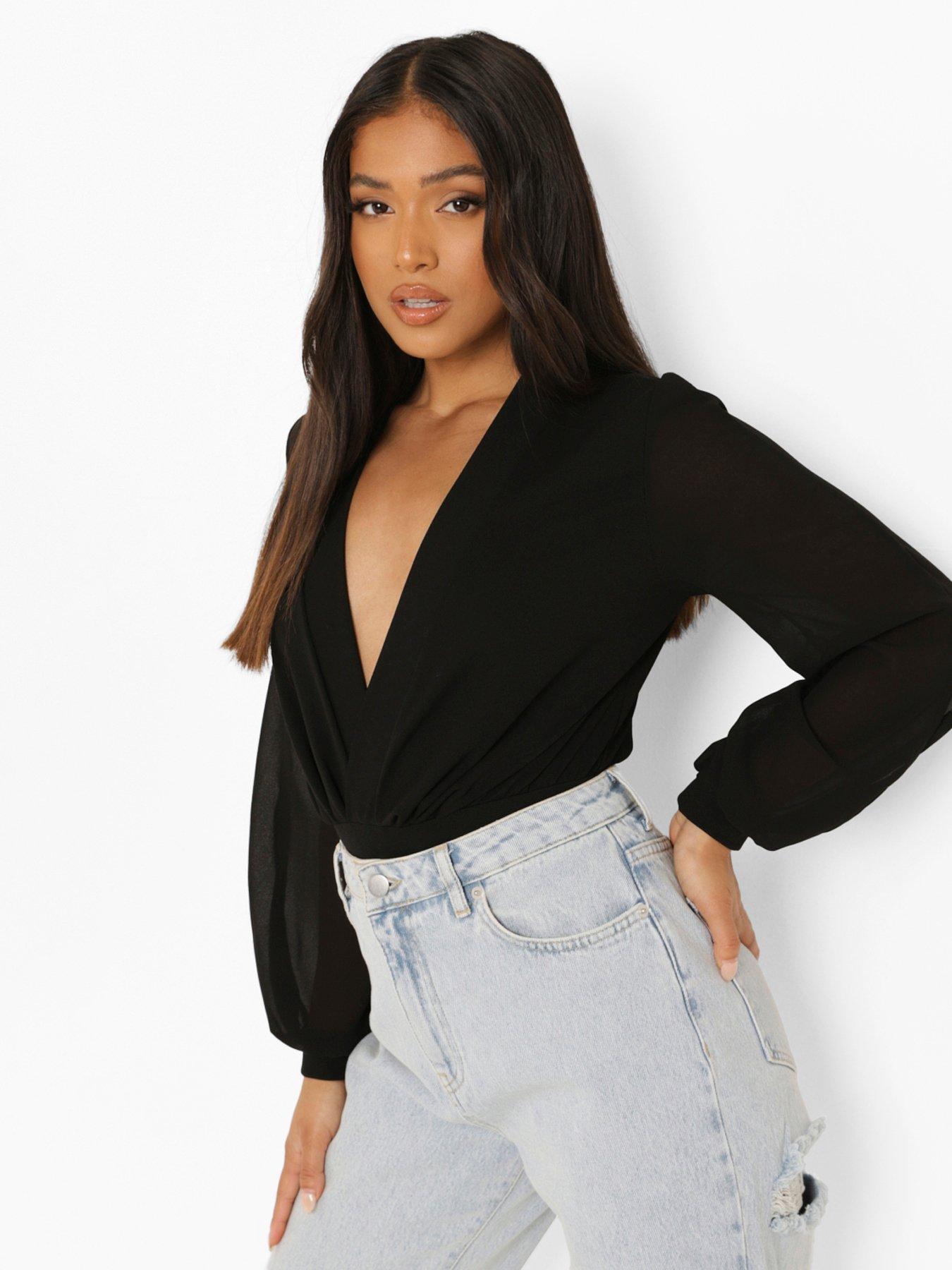 Wrap Chiffon Sleeve Bodysuit