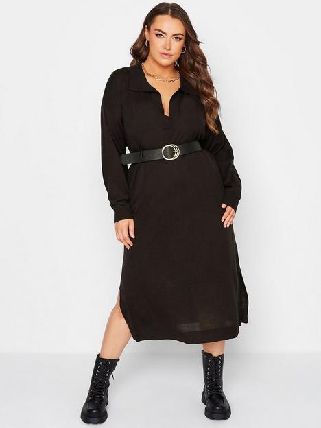 yours-open-collar-knitted-dress-black