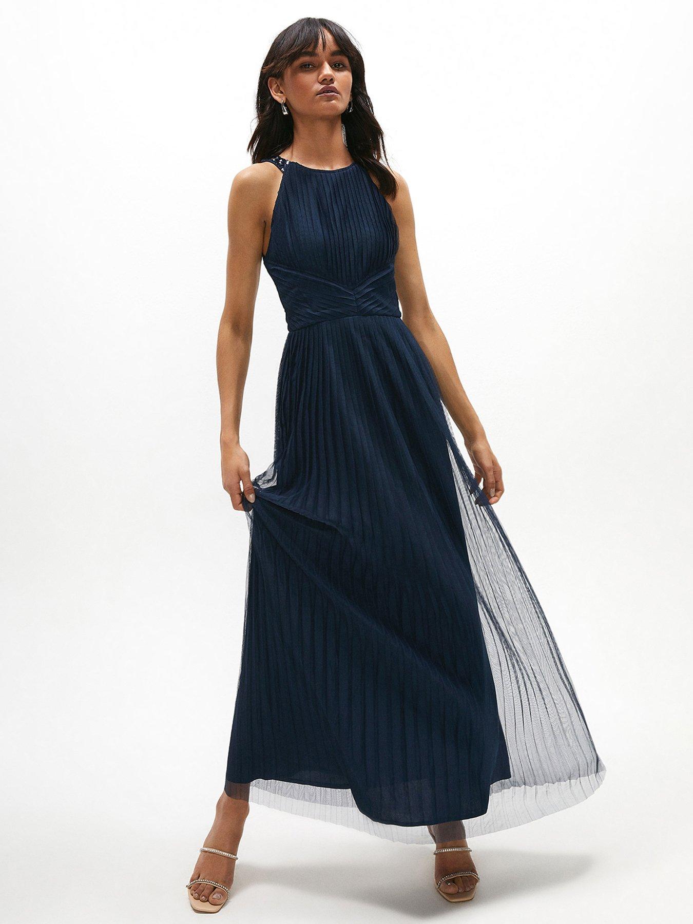 COAST All Over Pleated Maxi Dress - Navy | very.co.uk