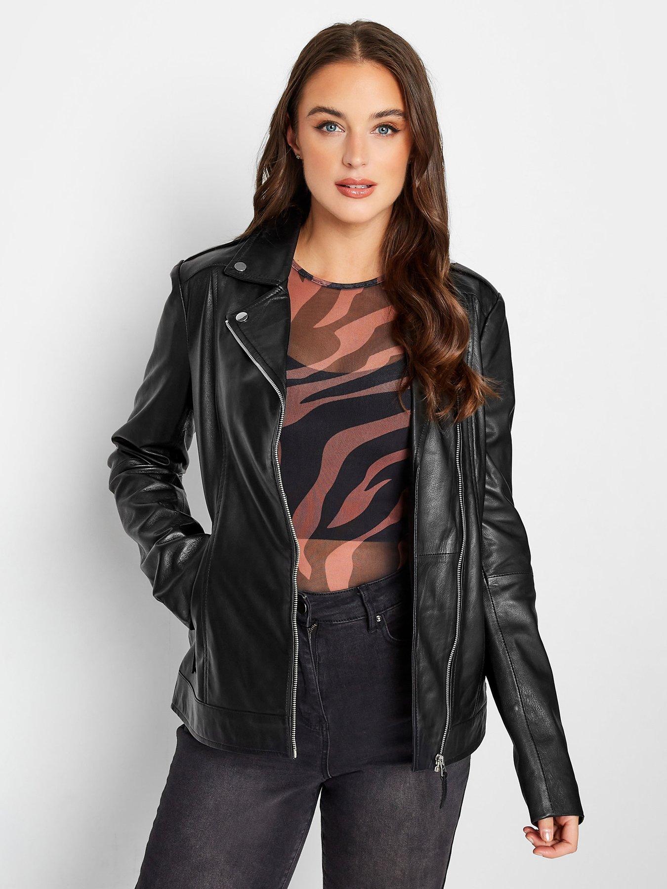 Long Tall Sally Leather Biker Jacket - Black