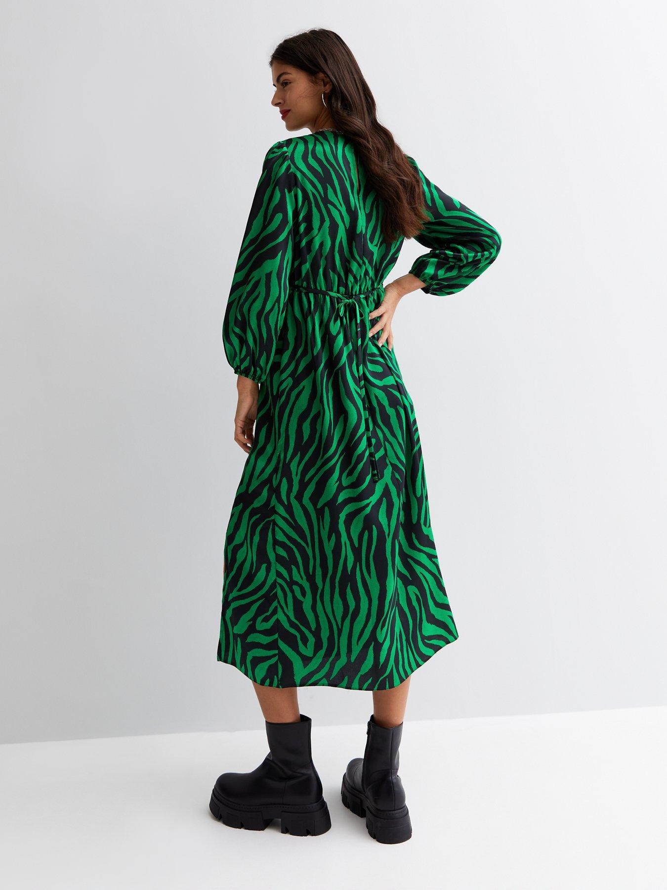 green zebra print midi dress