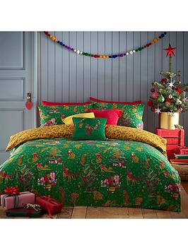Product photograph of Furn Purrfect Christmas Duvet Cover Set - Green from very.co.uk
